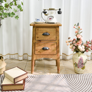 Mesita de Noche de Madera Maciza de Diseño Rústico, Gabinete Lateral para Cama con 2 Cajones, Hecho a Mano, Duradero, para Dormitorio Pequeño, Estilo Rústico, Apartamento, Almacenamiento en el Hogar - Product Image 1