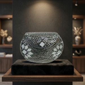Designer Silver Steel <b>Mosaic</b> Clutch Bag Geometric Pattern Handmade Purse For Wedding Party Wear Ethnic Metal Inlay Bag Accent - Product Image 1