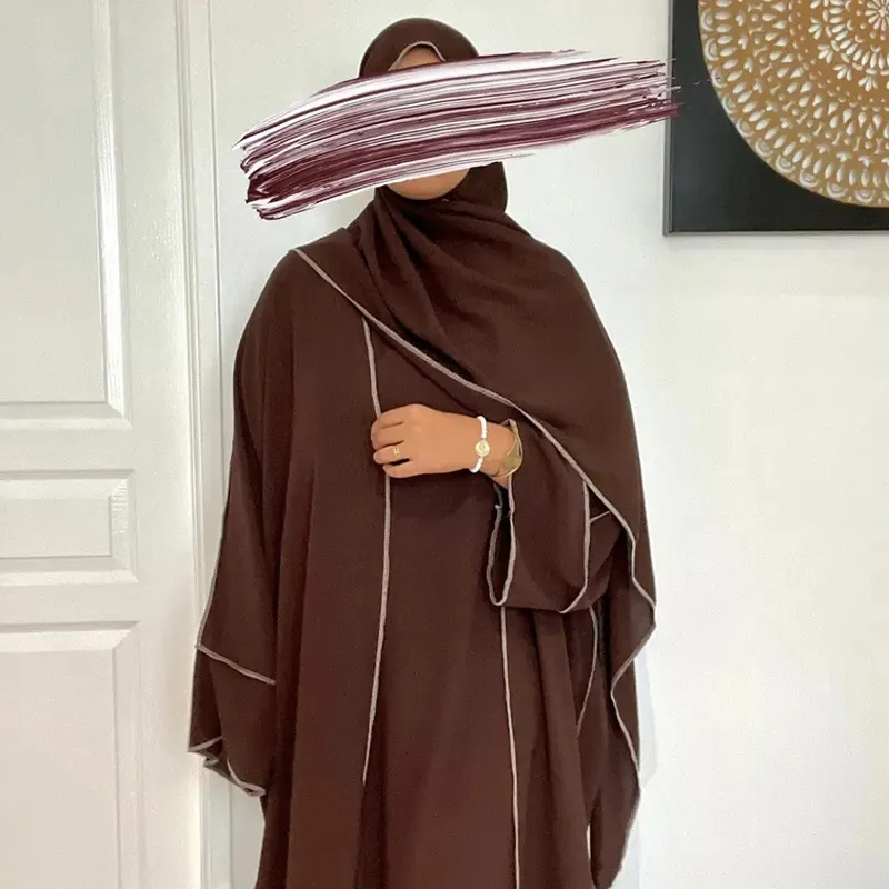 Son toptan özel caz krep Abaya seti ile yüksek kalite üç parça başörtüsü EID islam giyim kadın müslüman elbise Abaya