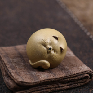 Figura de Gato de la Suerte de Zisha Yixing, Adorno de Té con Cabeza Redonda y Diseño de Gato Lindo - Product Image 3