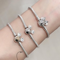 Bracelet Souris en Argent Sterling 925 avec Cœur en Zircon et Chaîne Serpent, Bijou pour Femme, Bracelet Animal, Cadeau, Bijoux PAN, Perles Breloques DIY
