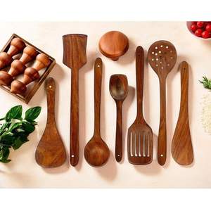Juego de cuchara de cocina de madera natural de 7 utensilios de cocina antiadherentes hechos a mano para uso diario, mezcla de agitación culinaria, uso para servir - Product Image 6