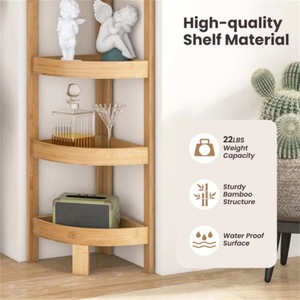 Estante de Esquina para Baño de Bambú, 4 Niveles, Estante de Almacenamiento Independiente, Color Natural, Forma Triangular - Product Image 5