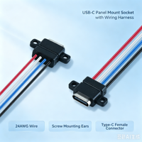 Connecteur de panneau Type-C pré-câblé LN-004, fil de couleur 24AWG à 4 broches, fixation par vis, largement utilisé pour la charge des petits appareils électroménagers