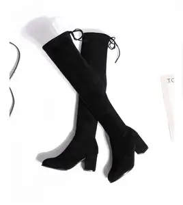 Sonbahar ve kış moda çizmeler diz üzerinde uyluk yüksek süet uzun çizmeler kış ayakkabı siyah