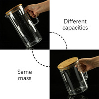 Carafe à eau en verre avec couvercle en bambou, transparente, pour jus froid, avec poignée en D, grande capacité, logo personnalisé, vente en gros, approvisionnement direct