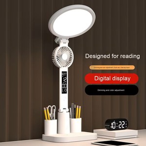 Lámpara de escritorio LED plegable creativa moderna, pantalla de fecha y hora, luz nocturna para dormitorio, ventilador recargable con batería, lámpara de mesa - Product Image 1