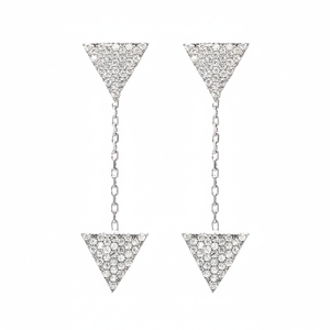 Blanco CZ piedra doble triángulo diseño 925 pendientes largos al por mayor turco hecho a mano 925 plata esterlina joyería fina - Product Image 2