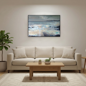 Impression sur toile encadrée grand format, vue abstraite sur l'océan, pour villa de luxe et hall d'hôtel - Product Image 1