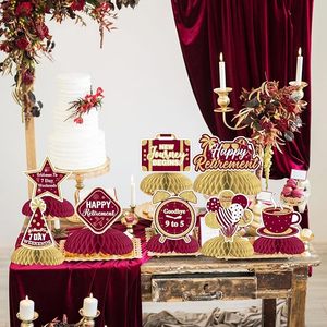 Centros de Mesa de Panal de Abeja para Retiro Feliz, Decoraciones Borgoña para Fiesta de Retiro, Nuevo Viaje Comienza, Adios 9 a 5, Adornos para Mesa - Product Image 5