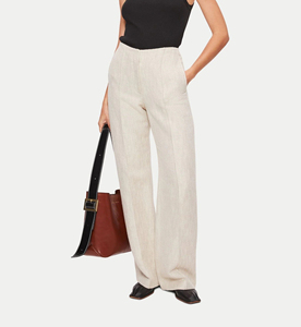 Pantalons pour femmes sur mesure en lin <span class=keywords><strong>blanc</strong></span> et coton décontractés à taille haute avec fermeture éclair cachée, pantalons de survêtement longs - Product Image 4