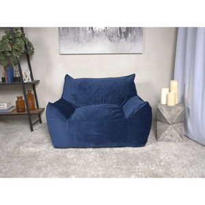 Fauteuil pouf <span class=keywords><strong>Allea</strong></span> en velours bleu marine avec accoudoirs, canapé pouf confortable - Product Image 1