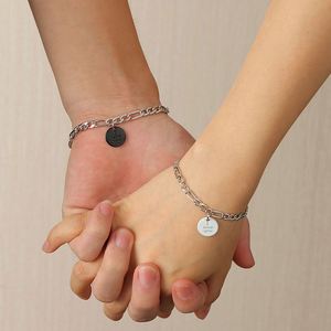 Juego de 2 Pulseras Redondas Simples con Colgante para Parejas, Joyería de Moda para Hombre y Mujer, Pulseras con Colgante de Te Amo - Product Image 2