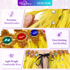 ชุดบอดี้สูทสีเขียวทองประดับเลื่อมพร้อมกระโปรงขนนก ชุดคาร์นิวัลสำหรับผู้หญิงสำหรับการแสดงบนเวที งานเต้นรำ หรืองานปาร์ตี้ธีมต่างๆ - Product Image 3