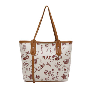 Bolso de Hombro de Gran Capacidad con Dos Correas y Cremallera, Novedad Otoño-Invierno 2026, Bonito Bolso con Estampado de Dibujos Animados, Estilo Literario y Dulce - Product Image 2