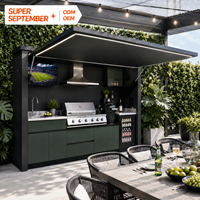Cuisine extérieure en promotion avec auvent rétractable et éclairage LED, abri de cuisine extérieur résistant aux intempéries pour les régions tropicales