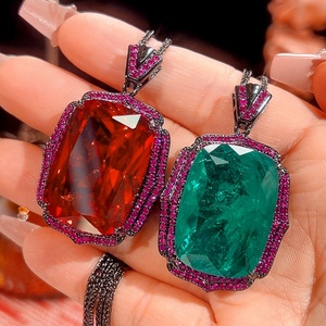 High End Jewelry Eco-friendly Copper Black Gold Plated Large 20*28mm Multicolor Zircon Pendants for <b>Necklace</b> Fashion <b>Statements</b> - Product Image 2