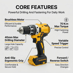 Perceuse à percussion sans fil 20V, 70Nm, 40mm, perceuse électrique pour le <span class=keywords><strong>bois</strong></span>, le métal, le béton, la construction, le <span class=keywords><strong>bricolage</strong></span> - Product Image 2