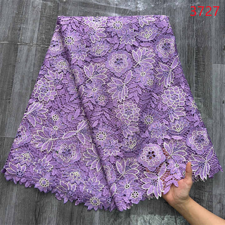 3727 High Quality Guipure Cord Lace Fabric With Stones High Quality Nigerian Soluble Lace Fabric African Lace Material