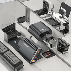 Cargador GaN Portátil Toocki, Ahorro de Espacio, QC3.0/PD Tipo-C, Diseño 4 en 1, Salida de 40W, para Reloj Inteligente, Uso en Apartamentos Pequeños, OTP/OVP - Product Image 2