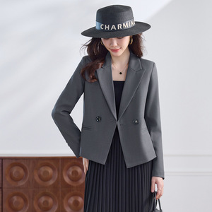 Women's Short Blazer Slim Fit Solid Color Polyester Fiber 100% Worsted OL Style Professional Coat - Product Image 2