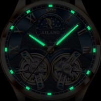 AILANG 8822 Montre mécanique à double tourbillon, cadran à phases lunaires lumineuses, montre de luxe en cuir automatique pour homme, Reloj