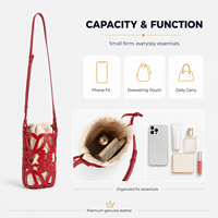 Sac seau pour femme en cuir découpé au laser, mini pochette à cordon, sac à main avec bandoulière réglable, 4 couleurs, vente en gros, personnalisation OEM, direct usine