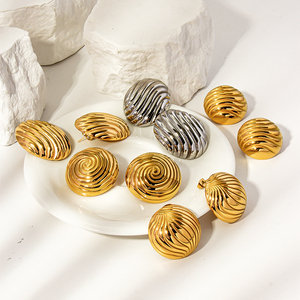 Orecchini Minimalisti in Acciaio Inossidabile con Design Multipli e Texture, Orecchini a Perno Rotondi Retrò da Donna, Antiossidanti - Product Image 1