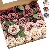 25 tiges de roses artificielles en mousse avec feuilles, style français moderne, aspect séché de luxe léger pour la décoration de mariages et de fêtes DIY