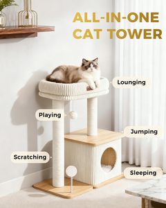 Structure d'escalade pour <span class=keywords><strong>chat</strong></span> d'intérieur moderne, style <span class=keywords><strong>nordique</strong></span>, avec poteau à gratter, lit rembourré et appartement confortable, adapté aux chats adultes - Product Image 2