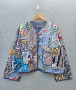 Veste matelassée en coton faite à la main, patchwork, manches longues, motif floral, fermeture à ceinture, douce, séchage rapide, pour femmes, vêtements d'hiver - Product Image 1