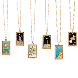 สร้อยคอพร้อมจี้รูปไพ่ทาโรต์เซอร์คอนเคลือบสีเหลี่ยมทันสมัยทันสมัยสร้อยคอสแตนเลสชุบทอง18K สำหรับผู้หญิง - Product Image 1