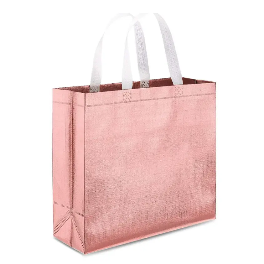 Rose Gold Shopping Tote Bags with Handle Non-woven Gift Bags Goodies Bag for Women Birthday Party Wedding