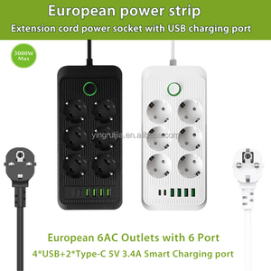 Bán hàng nóng Châu Âu Dải điện 6 cửa hàng với USB A và Loại-C sạc, cáp mở rộng 6 ổ cắm & 6 cổng, EU thông minh Ổ cắm điện - Product Image 2