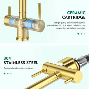 Robinet de cuisine moderne à 3 voies avec douchette extractible dorée, vente chaude en usine - Product Image 5