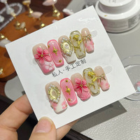100% Buatan Tangan 10pcs Kuku Palsu Unik Bentuk Kotak Full Cover Akrilik Almond Stiletto Gaya INS Berkualitas Tinggi untuk Dijual MOQ 10