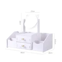 Organisateur de maquillage blanc avec miroir oreilles de chat et tiroirs pour le rangement des cosmétiques sur le bureau