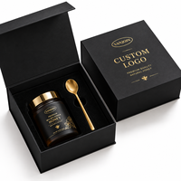 Boîte-cadeau élégante personnalisée pour pot de miel avec cuillère, emballage noir, fermeture magnétique moderne, pour les petites entreprises