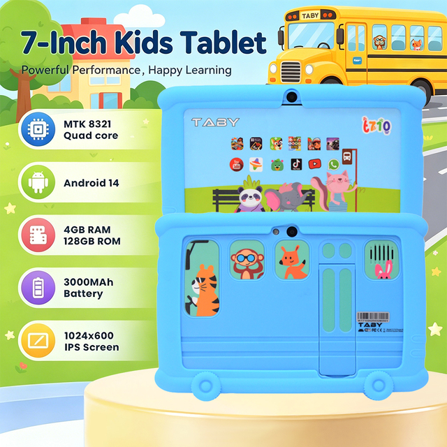 Cheap 7 Inch School Bus 4GB+128GB Android 14 Kids Tablet Wifi Learning Educational Tablette Pour Enfant Children Tablet Pc
