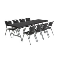 Chaises de banquet pliables en plastique noir moderne en gros et tables d'extérieur rectangulaires pour fête et événement
