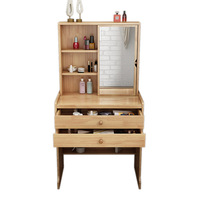 Table de maquillage en bois massif écologique avec miroir intégré et rangement pour hôtel et salon - Mini table de maquillage moderne