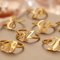 Bague ajustable en acier inoxydable à 26 lettres, tendance, pour femme, bijou ouvert, cadeau