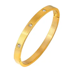 new 18k yellow gold 304 stainless steel cubic zircon women Hinged bangle