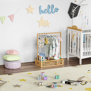 Baby Clothing Rack With Storage Box Adjustable Hanging Rod For 0-12 Months Large <b>Square</b> Type Tree Material <b>Set</b> - Product Image 2