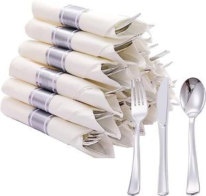 भारी वजन वाला चांदी का सोना लपेटा हुआ डिस्पोजेबल प्लास्टिक कटलरी सेट - Product Image 1