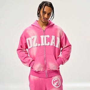 Ensemble de survêtement streetwear empilé, broderie personnalisée, pantalon de survêtement à jambes larges et sweat-shirt à capuche, fermeture éclair, survêtement surdimensionné délavé à l'acide pour hommes - Product Image 3