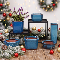 Mini pot de fleurs en céramique Yixing Zisha, glaçure bleue Jun, minimaliste, pour plantes succulentes, avec trou de drainage, pour la maison, le jardin, les bonsaïs, la pépinière, durable