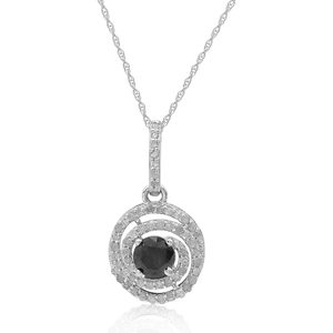 Collar con Colgante de Halo de Diamantes, 1.86 Quilates en Total, Diamantes Redondos Negros y Blancos, Oro Blanco de 10K, Uso Diario para Mujer - Product Image 1