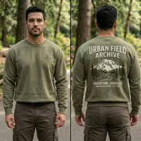 Sweat-shirt à col rond en polaire vert olive pour homme, respirant, écologique, imprimé vintage urbain champêtre montagne