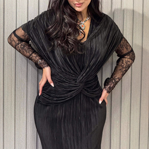 Vestido de Noche de Encaje con Cierre de Hebilla Negro, Sexy y a la Moda, Estilo Europeo para Mujer, Nuevo 2026 - Product Image 1